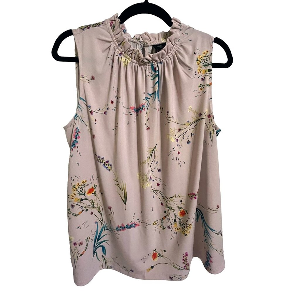 Worthington Floral Ruffle Collar Sleeveless Top